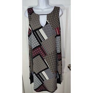 Bar III Geometric Sleeveless Cutout Front Shift Knee Length Dress‎ Lined L